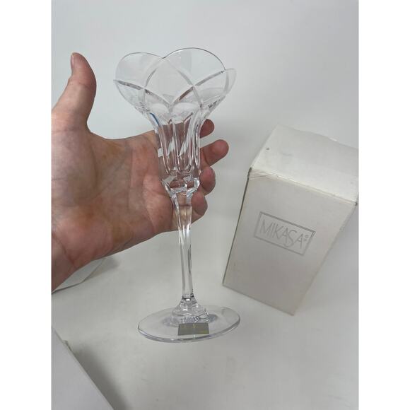 NIB Vintage Pair MIKASA Crystal BOROQUE Candlestick Candle Holders NEW OLD Stock - Picture 5 of 11